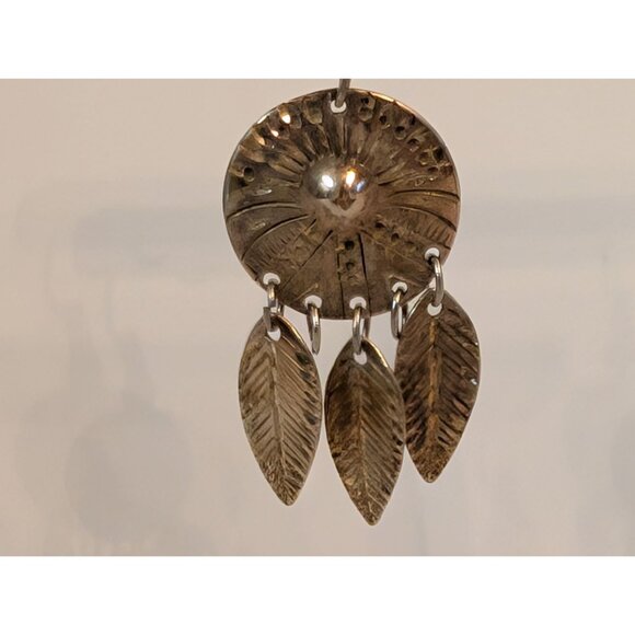 Vintage Taxco Mexican Sterling Silver Dangle Earrings Dreamcatcher Feathers - Picture 2 of 6